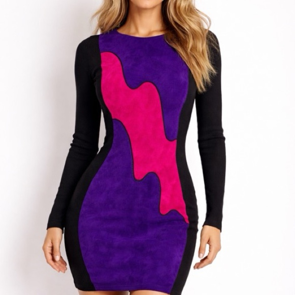 1980s Vintage CHIA Cowhide Panel Dress